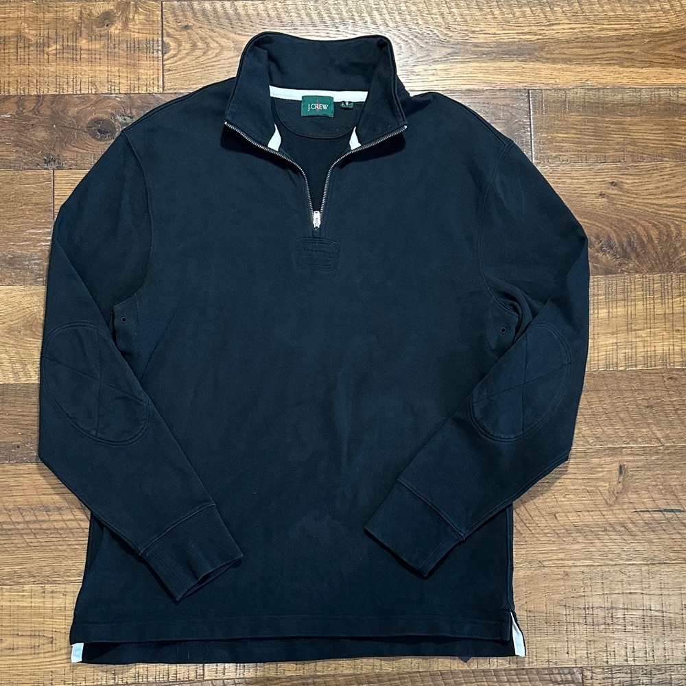 J. Crew Black Half Zip Rugby Pull Over 100% Cotton - Picture 2 of 9